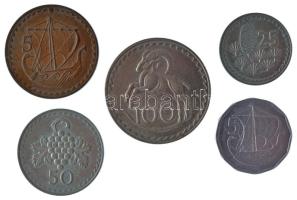 Ciprus 1980. 5f bronz + 1981. 5f Al + 1979. 25f Cu-Ni + 1981. 50f Cu-Ni + 1981. 100f Cu-Ni T:1-,2
C...