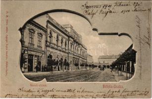 1901 Békéscsaba, Vasút utca, Bille Bernát üzlete, Lepage Lajos könyvnyomda és saját kiadása