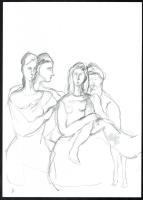 Darmó Éva (1980-): 6 db tanulmányrajz, többségében női aktokkal és alakokkal. Ceruza, papír. Jelzett...