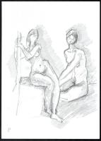 Darmó Éva (1980-): 6 db tanulmányrajz, többségében női aktokkal és alakokkal. Ceruza, papír. Jelzett...