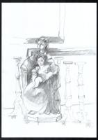 Darmó Éva (1980-): 6 db tanulmányrajz, többségében női aktokkal és alakokkal. Ceruza, papír. Jelzett...