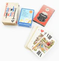 4 pakli kártya (tarokk, franciakártya, magyarkártya), közte három eredeti dobozban
