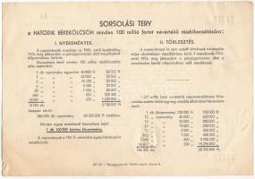 Budapest 1955. "Hatodik Békekölcsön" nyereménykötvénye 100Ft értékben, szárazpecséttel &qu...