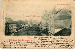 1900 Zalaegerszeg, Fő tér, Plébánia, Zalamegyei Központi Takarékpénztár, Arany Bárány szálloda. Breisach Sámuel kiadása (EB)