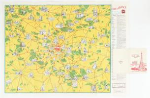 cca 1940-1960 Paris, Souvenir de la Tour Eiffel, Plan Touristique Monumental / Párizs látványosságai...