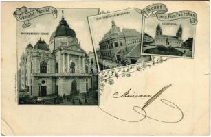 1899 (Vorläufer) Pécs, Magyar Nemzeti Színház, Kereskedelmi és Iparkamara, Székesegyház. Kiadja Günsberger Lajos. Art Nouveau, floral (EK)