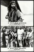 1976 ,,Sandokan - a Maláji Tigris című romantikus kalandfilm szereplői és jelenetei (főszereplő Kabir Bedi), 18 db vintage produkciós filmfotó, ezüst zselatinos fotópapíron, a használatból eredő - esetleges - kisebb hibákkal, 18x24 cm