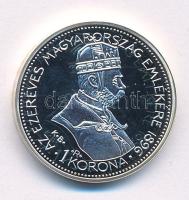 DN "Magyarok Kincstára - Millenium 1 korona" ezüstözött rézötvözet utánveret tanúsítvánnya...