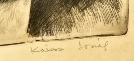 Kórusz József (1927-2010): Csendélet. Rézkarc, papír, jelzett. Dekoratív, üvegezett, sérült fakeretb...