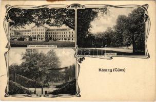 Kőszeg, kert, Katonai alreáliskola, teniszpálya. Art Nouveau, Róth Jenő kiadása