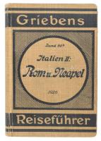 Italien II. Mittelitalien: Livorno, Siena, Perúgia, Rom u. Neapel. Griebens Reiseführer Band 80 b. Berlin, 1926, Grieben-Verlag Albert Goldschmidt. Kihajtható térképekkel. Német nyelven. Kiadói egészvászon-kötés, jó állapotban, a borítón minimális kopással.