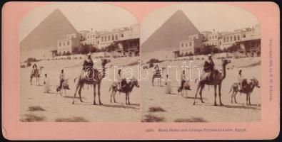 cca 1890 Egyiptom, vintage sztereófotó Cheops fáraó piramisáról, 8,5x17,5 cm
