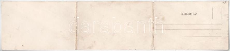 Győr, A város látképe építkezéssel. Berecz Viktor kiadása, 3-részes kinyitható panorámalap