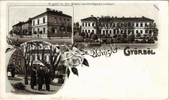 1899 (Vorläufer) Győr, M. kir. állami tanítónőképző intézet, urak. Art Nouveau, floral, litho (kis szakadás / small tear)