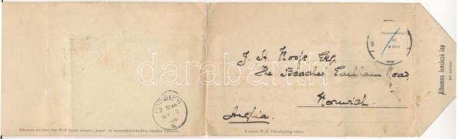 1906 Győr, "Albumos levelezőlap" leporellólap 12 képpel: Vasútállomás, gyorsáru raktár, Fa...