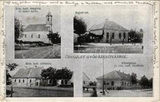 1926 Győrszentiván, Jegyző lak, Római katolikus templom, plébánia, fiú iskola és apáca zárda, községháza. Jánossy János fényképész kiadása (Rb)