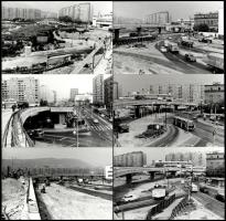 1982 Budapest, a Flórián tér átépítése, az Árpád híd felújítása, 11 db vintage fotó feliratozva, datálva, ezüst zselatinos fotópapíron, 9x12 cm