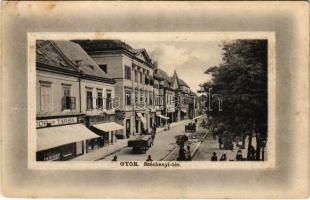 1912 Győr, Széchenyi tér, piac, lovasszekér, Simon Ferenc és Fábián Sándor és Társa üzlete, dohány tőzsde, útépítés. Hermann Izidor kiadása (fl)