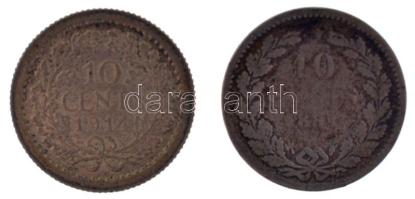 Hollandia 1897. 10c Ag "Vilma" + 1914. 10c Ag "Vilma" T:3,1- patina
Netherlands...