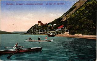 1928 Visegrád, Duna part és Salamon torony, evezősök
