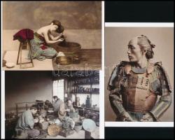 cca 1880 Japán ötvös műhely, szamuráj, hajmosás, régi felvételekről 3 db modern fotónagyítás, 10x15 cm