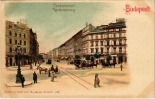 Budapest VI.Teréz körút, villamos. Erdélyi cs. és kir. udvari fényképész felvételei után. litho