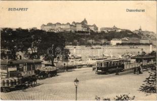 1918 Budapest V. Dunai rakpart, villamos, Kalodont reklám, Királyi vár. Vasúti levelezőlapárusítás 8819. (EK)