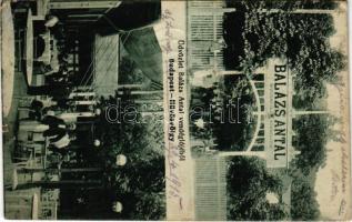 1915 Budapest II. Hűvösvölgy, Balázs Antal vendéglője, étterem kertje pincérekkel és vendégekkel (szakadás / tear)