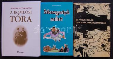 3db zsidó könyv, mint Dr. Nyiszli Miklós: Orvos voltam Auschwitzban, Horacy Safrin: Sábeszgyertyák mellett illetve Benedek István Gábor: A komlósi tóra