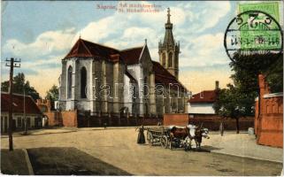 1911 Sopron, Szt. Mihály templom, ökörszekér. TCV card (Rb)