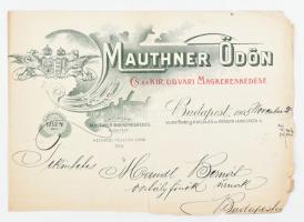 1905 Mauthner Ödön Cs. és Kir. Udvari Magkereskedése számlájának fejléce, vágott, szakadt. a hátoldalon javítással, ceruzás feljegyzésekkel, 10x14 cm