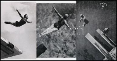 cca 1930-as években készült felvételek szép ugrásokról, 3 db modern nagyítás, 15x10 cm