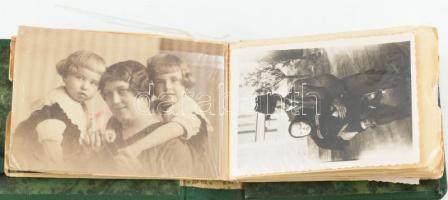 cca 1940-1960 Régi családi fotóalbum, kb. 26 fotóval, 8x6 és 9x6 cm közötti méretben