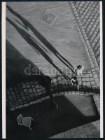 Kinszki Imre (1901-1945) budapesti fotóművész emlékére, 2021-ben készült fekete-fehér olajfestmény fotómásolata (délutáni árnyékok), mai nagyítás, 24x17,7 cm