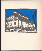 Wagner Péter (1951-): Szék (Erdély, mezőségi falu). Linómetszet, papír, jelzett a metszeten, hátoldalán feliratozott, 12x16 cm