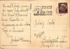 1939 Schneider-Karte Nr 50333. / Téli sport, síelők / winter sport, skiing + "Ein Volk hilft si...