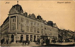 1923 Arad, Központi szálloda és kávéház. Vasúti levelezőlapárusítás 62. sz. 1918. / hotel and café (EK)