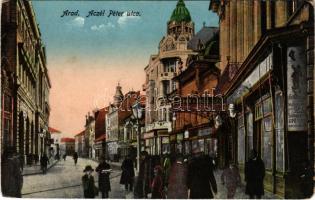 Arad, Aczél Péter utca, Fehér Kereszt szálloda, üzletek / street view, hotel, shops (kopott sarkak / worn corners)