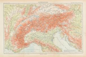 cca 1920-1930 Alpok domborzati térképe, 1:2500.000, Gotha, Justus Perthes, 27x43 cm