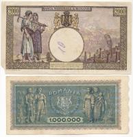 Románia 1941. 2000L + 1947. 1.000.000L T:III egyiken kis anyaghiány, másik szép papír
Romania 1941....