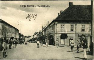 Marosvásárhely, Targu Mures; Str. Calarasilor / utca, bank, Ioan Gédra üzlete. Révész Béla kiadása / street view, bank, shops (Rb)