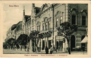 1932 Szatmárnémeti, Szatmár, Satu Mare; Piata I. Bratianu, Banca Romaneasca / I. Bratianu tér, Román bank. D. Suta kiadása / square, Romanian bank (EK)