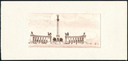 3 db Budapesti látképeket ábrázoló selyemre készült rézkarc. 17x6 cm, 13x6 cm