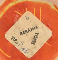 Tófej retró mázas kerámia váza, alján etikettel jelzett, száján sérült, javított, m: 31 cm