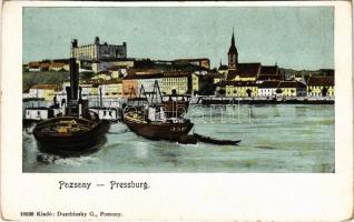 Pozsony, Pressburg, Bratislava; kikötő és vár. Duschinsky G. / port and castle (kopott sarkak / worn corners)