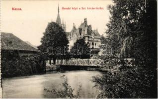 Kassa, Kosice; Hernád folyó a Szt. István híddal / Hornád riverside, bridge