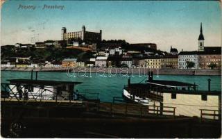 1914 Pozsony, Pressburg, Bratislava; kikötő, vár / port, castle (EK)