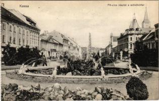 Kassa, Kosice; Fő utca és szökőkút / main street and fountain (képeslapfüzetből / from postcard booklet)