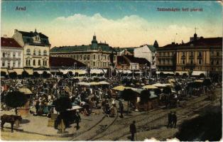 1917 Arad, Szabadság tér heti piaccal, üzletek. Kerpel Izsó kiadása / square, market, shops (b)