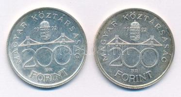 1992. 200Ft Ag "MNB" (2x) T:1- patina Adamo F13